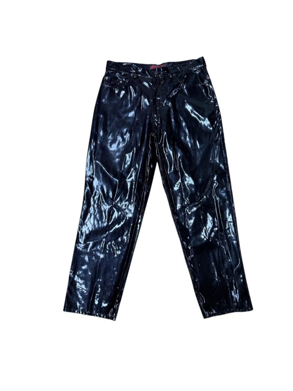 Vintage 90s shiny black vinyl polyurethane pants by Epidemic Size 36/31